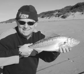 Fellow VFM contributor Rod Booker with a nice salmon taken from Golden Beach using a Raider metal lure.